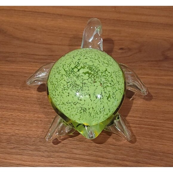 Crystal Glass Turtle Figurine Paperweight With Green Shell & Clear Flippers 7" - Picture 2 of 9